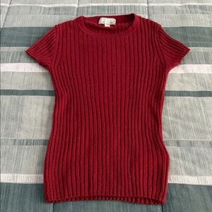 J. Crew Ribbed Featherweight Cashmere Tee in Bordeaux Berry size XXS